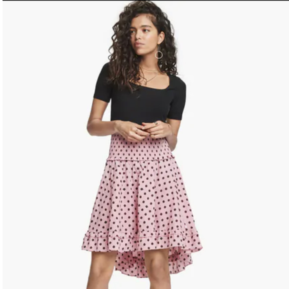 NWT Scotch And Soda Pink/Brown Polkadot High/Low Skirt